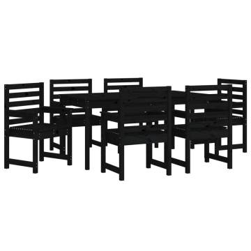 7 Piece Black Solid Wood Pine Garden Dining Set