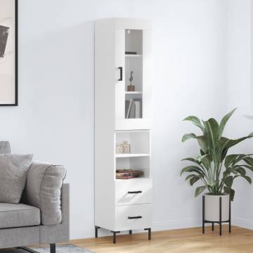 Stylish Highboard in High Gloss White - 34.5x34x180 cm