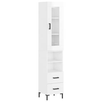 Stylish Highboard in High Gloss White - 34.5x34x180 cm