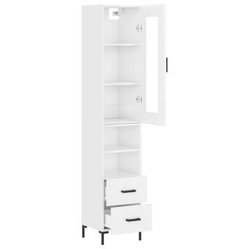 Stylish Highboard in High Gloss White - 34.5x34x180 cm