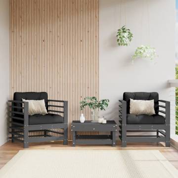 Garden Chairs with Cushions - 2 pcs Grey Solid Wood Pine