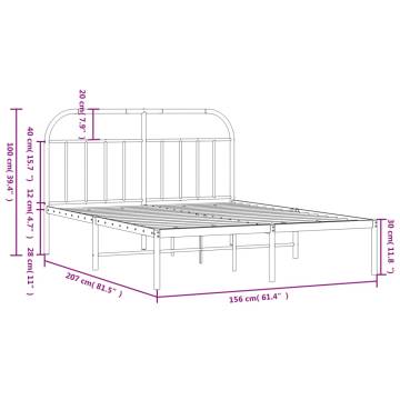 Elegant White Metal Bed Frame King Size 150x200 cm