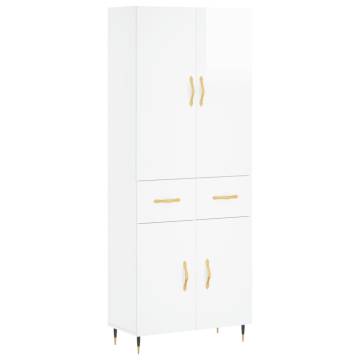 Stylish Highboard High Gloss White - 69.5x34x180 cm