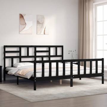 Black Bed Frame with Headboard 200x200 cm | Solid Wood