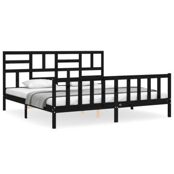 Black Bed Frame with Headboard 200x200 cm | Solid Wood