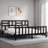 Black Bed Frame with Headboard 200x200 cm | Solid Wood