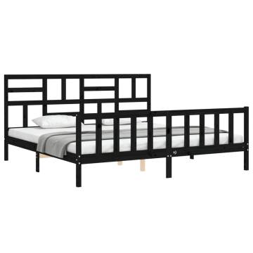 Black Bed Frame with Headboard 200x200 cm | Solid Wood