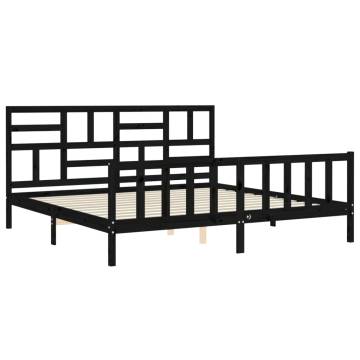 Black Bed Frame with Headboard 200x200 cm | Solid Wood