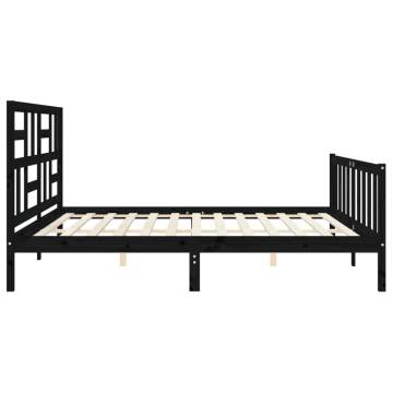 Black Bed Frame with Headboard 200x200 cm | Solid Wood