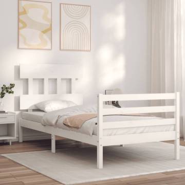 Bed Frame with Headboard White 90x200 cm - Solid Wood | HipoMarket