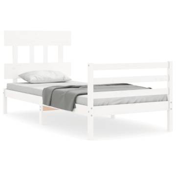 Bed Frame with Headboard White 90x200 cm - Solid Wood | HipoMarket