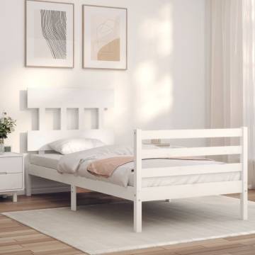 Bed Frame with Headboard White 90x200 cm - Solid Wood | HipoMarket