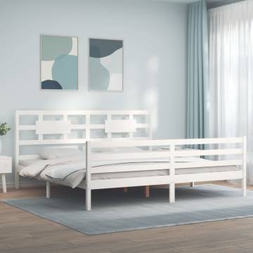 White Super King Size Bed Frame with Headboard | Solid Wood