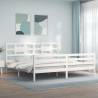 Bed Frame with Headboard White Super King Size Solid Wood Colour white Size 180 x 200 cm 