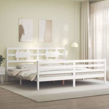 White Super King Size Bed Frame with Headboard | Solid Wood