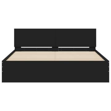 LED Black Bed Frame with Headboard 160x200 cm | Hipomarket