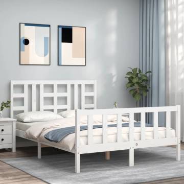 Stylish White Bed Frame with Headboard | 140x200 cm Solid Wood