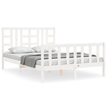 Stylish White Bed Frame with Headboard | 140x200 cm Solid Wood