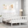 Stylish White Bed Frame with Headboard | 140x200 cm Solid Wood