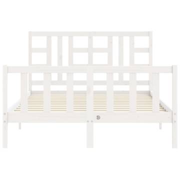 Stylish White Bed Frame with Headboard | 140x200 cm Solid Wood