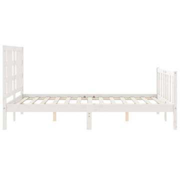 Stylish White Bed Frame with Headboard | 140x200 cm Solid Wood