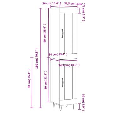 Elegant Highboard High Gloss White - 34.5x34x180 cm