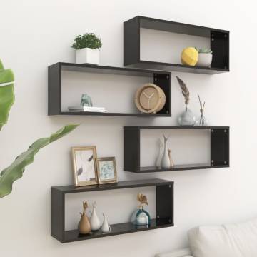 Stylish Wall Cube Shelf Set - 4 Pcs Black - Space Saving Design