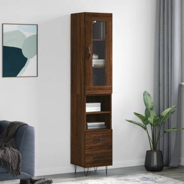 Stylish Highboard Brown Oak - 34.5x34x180 cm Engineered Wood