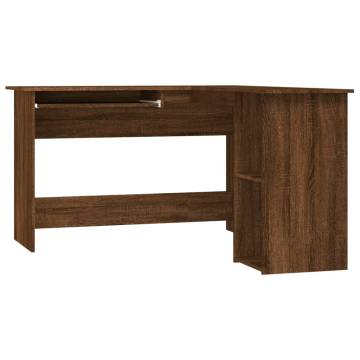 L-shaped Brown Oak Corner Desk | 120x140 cm, Engineered Wood