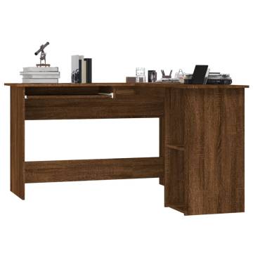 L-shaped Brown Oak Corner Desk | 120x140 cm, Engineered Wood