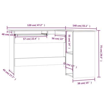 L-shaped Brown Oak Corner Desk | 120x140 cm, Engineered Wood