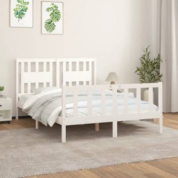 Elegant White Pine Bed Frame with Headboard - 140x200 cm