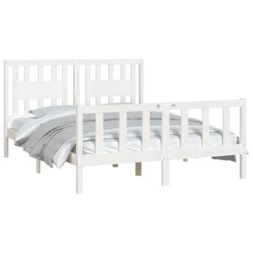 Elegant White Pine Bed Frame with Headboard - 140x200 cm