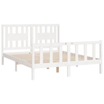 Elegant White Pine Bed Frame with Headboard - 140x200 cm