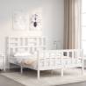 White Small Double Bed Frame with Headboard - Solid Wood