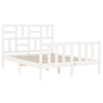 White Small Double Bed Frame with Headboard - Solid Wood