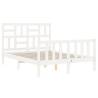 White Small Double Bed Frame with Headboard - Solid Wood