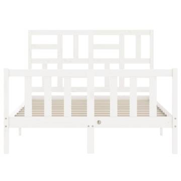 White Small Double Bed Frame with Headboard - Solid Wood