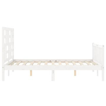 White Small Double Bed Frame with Headboard - Solid Wood