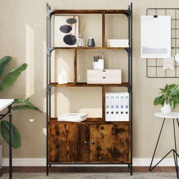 Stylish Smoked Oak Bookcase with Doors - 76.5x30x154.5 cm