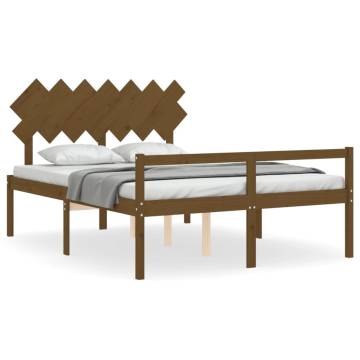 Honey Brown King Size Solid Wood Bed Frame with Headboard