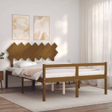 Honey Brown King Size Solid Wood Bed Frame with Headboard