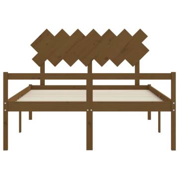 Honey Brown King Size Solid Wood Bed Frame with Headboard