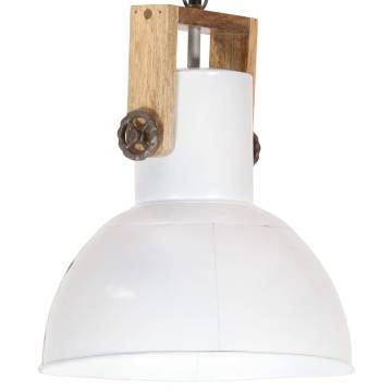 Industrial Hanging Lamp 25W White Round Mango Wood | HipoMarket