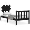 Black Small Single Bed Frame with Headboard - Solid Wood