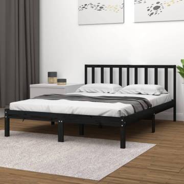 Black Solid Wood Pine Bed Frame 140x190 cm - HipoMarket