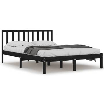 Black Solid Wood Pine Bed Frame 140x190 cm - HipoMarket