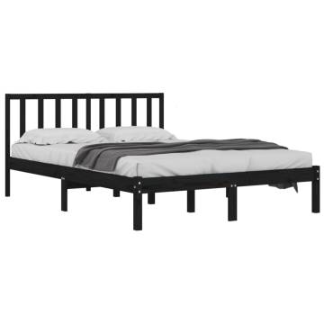 Black Solid Wood Pine Bed Frame 140x190 cm - HipoMarket