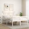 White Bed Frame with Headboard 140x190 cm - Solid Wood