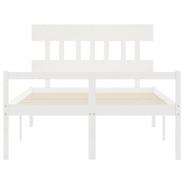 White Bed Frame with Headboard 140x190 cm - Solid Wood